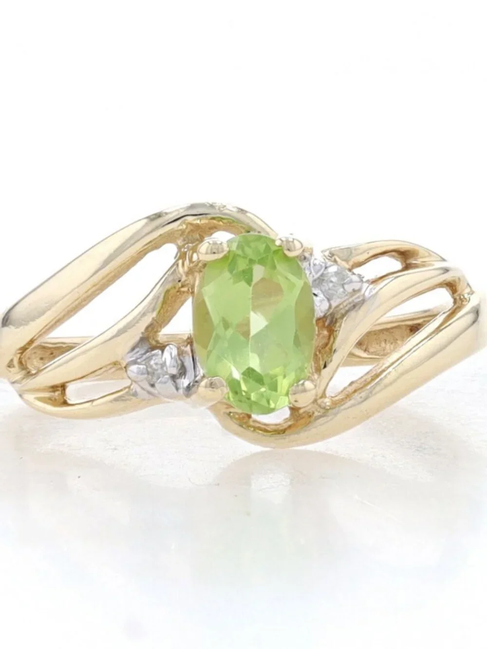 Yellow Gold Peridot & Diamond Bypass Ring - 10k Oval .50ct
